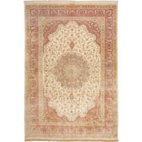 Ghom Seta Persia Medaglione Avorio Rosso 250x363 Cm