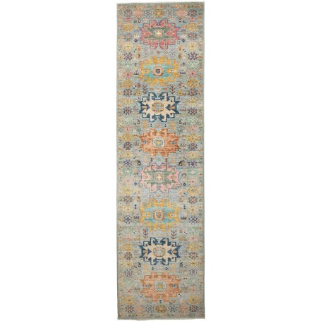 Tappeto Tribal Pakistan 77x291 Azzurro Polvere