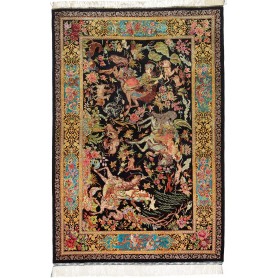 Tappeto Ghom Seta Persia 100x148 Nero Oro Rosso