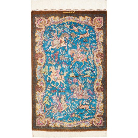 Tappeto Ghom Seta Persia 58x90 Azzurro Turchese
