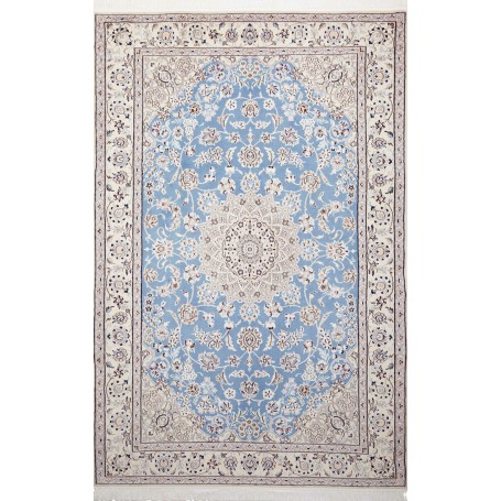 Tappeto Nain 9la Persia Medaglione Celeste Crema 153x233 Cm