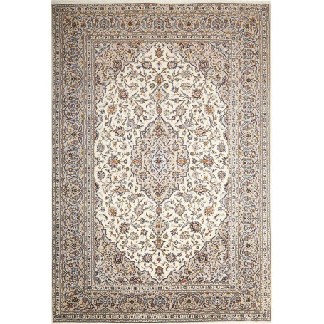Tappeto Kashan Persia Medaglione Avorio Blu 235x343 Cm