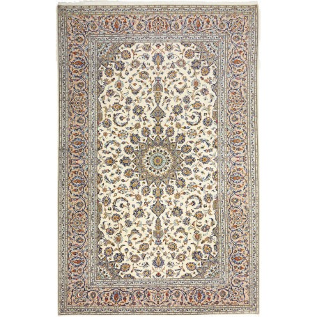 Tappeto Kashan Persia Medaglione Crema Blu 197x305 Cm