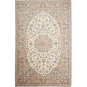 Tappeto Kashan Persia Medaglione Crema Blu 202x295 Cm