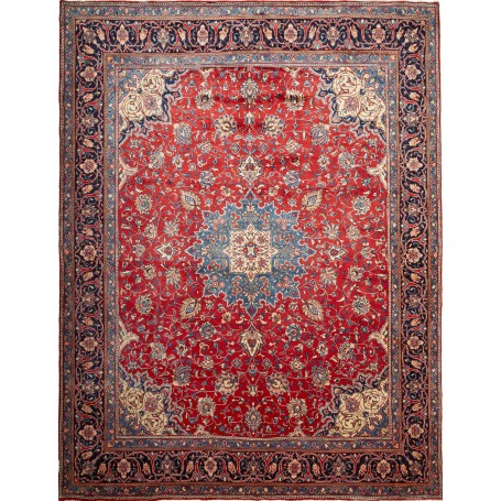Tappeto Sarough Persia Medaglione Rosso Blu 306x395 Cm