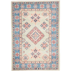 Tappeto Kazak Afghanistan Medaglione Azzurro Beige 80x117 Cm