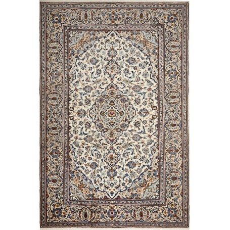 Tappeto Kashan Persia Medaglione Avorio Blu 200x305 Cm