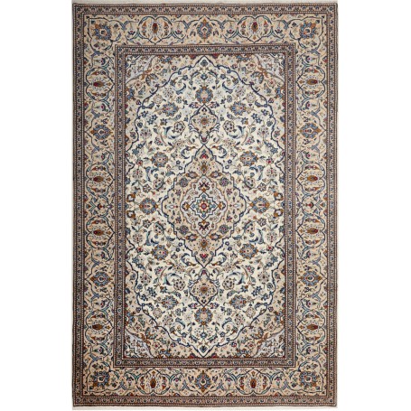 Tappeto Kashan Persia Medaglione Crema Blu 195x294 Cm