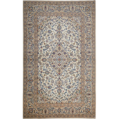 Tappeto Kashan Persia Medaglione Avorio Blu 197x320 Cm