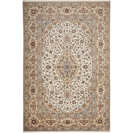 Tappeto Kashan Persia Medaglione Avorio Beige Blu 210x313 Cm