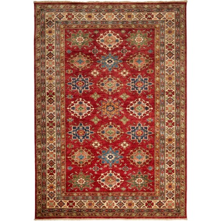 Tappeto Kazak Fine Pakistan Geometrico Rosso Blu 188x264 Cm