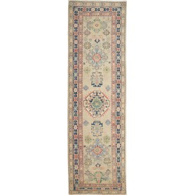 Tappeto Kazak Afghanistan Astratto Beige Blu 85x280 Cm