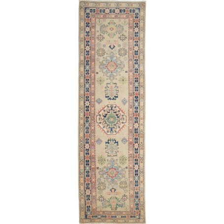 Tappeto Kazak Afghanistan Astratto Beige Blu 85x280 Cm