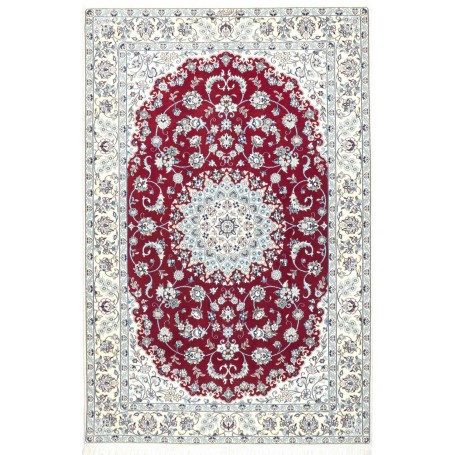 Tappeto Nain 6la Persia Medaglione Bordeaux Crema 130x198 Cm