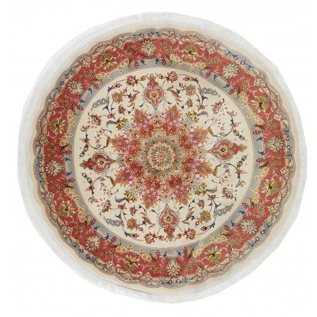 Tappeto Tabriz 50 Raj Persia Medaglione Crema Rosso 155x155