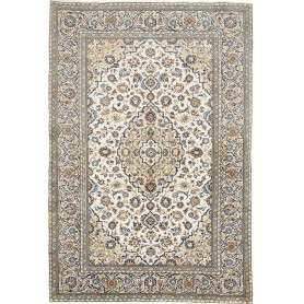 Tappeto Kashan Persia Medaglione Avorio Blu 198x290 Cm