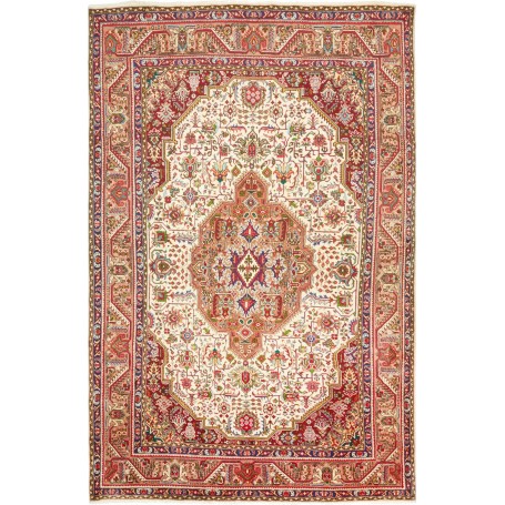 Tappeto Tabriz Persia Medaglione Avorio Rosso 198x300 Cm
