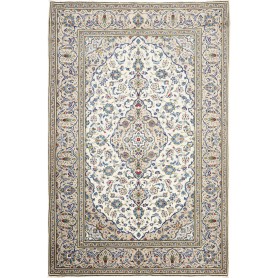 Tappeto Kashan Persia Medaglione Avorio Blu 194x296 Cm