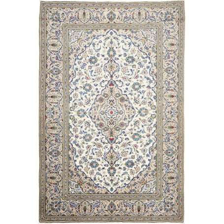 Tappeto Kashan Persia Medaglione Avorio Blu 194x296 Cm