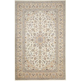 Tappeto Kashan Persia Medaglione Avorio Blu 195x305 Cm