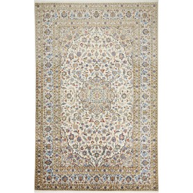 Tappeto Kashan Persia Medaglione Avorio Blu 198x303 Cm