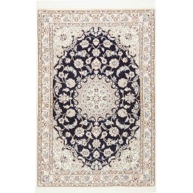 Tappeto Nain 9la Persia Medaglione Blu Notte Crema 98x150 Cm