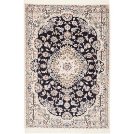 Tappeto Nain 9la Persia Medaglione Blu Notte Crema 102x154 C