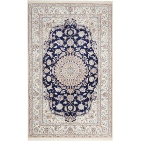 Tappeto Nain 9la Persia Medaglione Blu Avorio 156x253 Cm