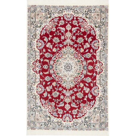 Tappeto Nain 9la Persia Medaglione Rosso Rubino Crema 102x15