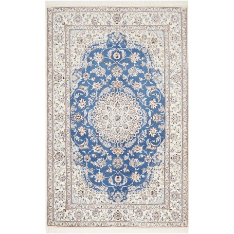 Tappeto Nain 9la Persia Medaglione Blu Zaffiro Crema 155x247