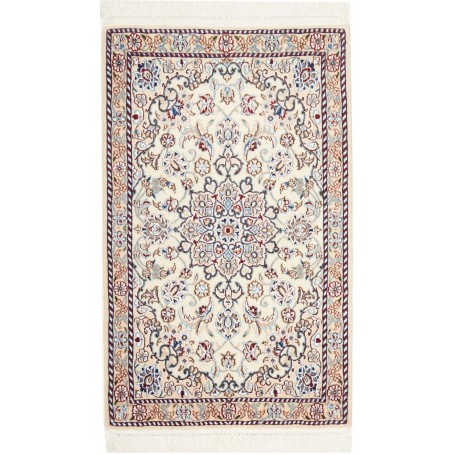 Tappeto Nain 9la Persia Medaglione Avorio Blu 60x98 Cm