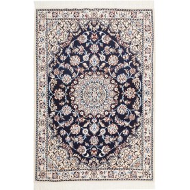 Tappeto Nain 9la Persia Medaglione Blu Notte Avorio 81x119 C