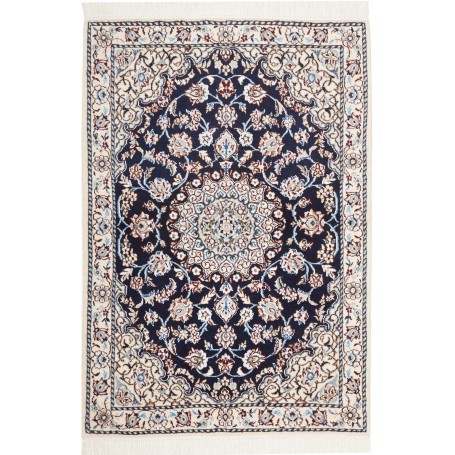 Tappeto Nain 9la Persia Medaglione Blu Notte Avorio 81x119 C