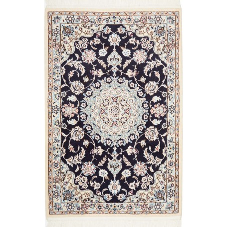 Tappeto Nain 9la Persia Medaglione Blu Scuro Avorio 78x119 C