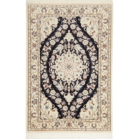 Tappeto Nain 6la Persia Medaglione Nero Avorio 72x108 Cm