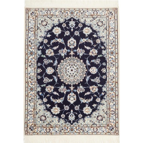 Tappeto Nain 6la Persia Medaglione Blu Notte Avorio 80x108 C