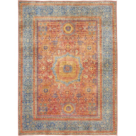Tappeto Mamlouk Pakistan Floreale Rosso Terracotta Blu Denim