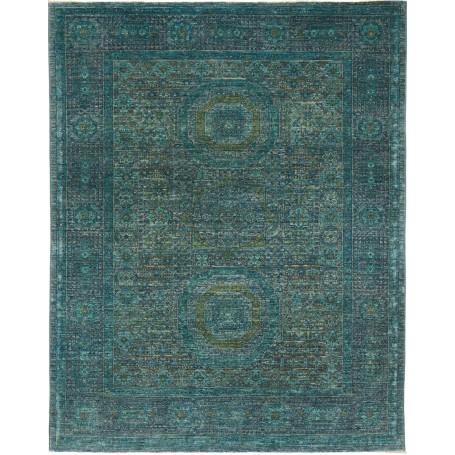 Tappeto Mamlouk Pakistan Geometrico Verde Acqua Blu Scuro Ef
