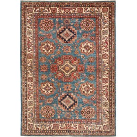 Tappeto Kazak Fine Pakistan Geometrico Blu Petrolio Rosso 16