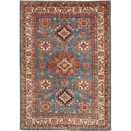 Tappeto Kazak Fine Pakistan Geometrico Blu Petrolio Rosso 16