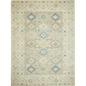 Tappeto Kazak Fine Pakistan Geometrico Beige Azzurro 269x367