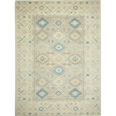 Tappeto Kazak Fine Pakistan Geometrico Beige Azzurro 269x367