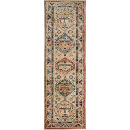Tappeto Kazak Fine Pakistan Astratto Beige Blu 84x255 Cm
