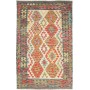 Tappeto Kilim Afghanistan Geometrico Crema Rosso 124x195 Cm