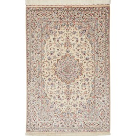 Tappeto Ghom Seta Persia Floreale Crema Blu 100x153 cm