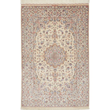 Tappeto Ghom Seta Persia Floreale Crema Blu 100x153 cm