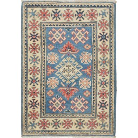 Tappeto Kazak Afghanistan Medaglione Blu Crema 61x89 Cm