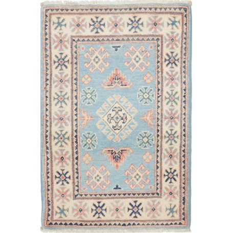 Tappeto Kazak Afghanistan Geometrico Azzurro Crema 61x94 Cm