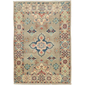 Tappeto Kazak Afghanistan Geometrico Beige Blu 63x91 Cm