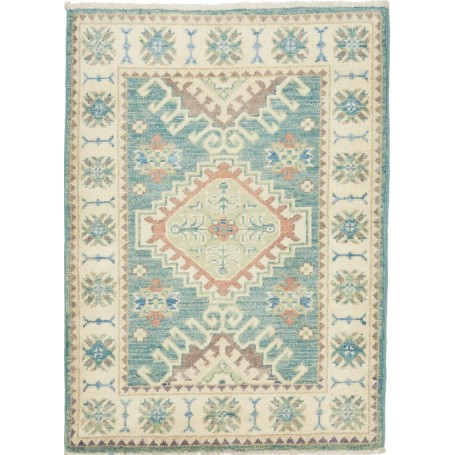 Tappeto Kazak Afghanistan Medaglione Azzurro Crema 61x90 Cm